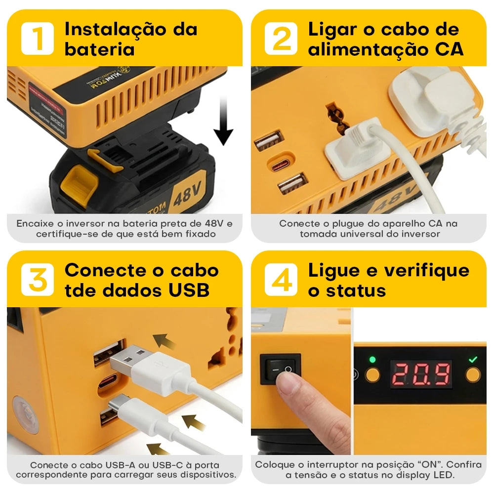 Gerador Portátil Bivolt 300W 220v/110v + Bateria Inclusa