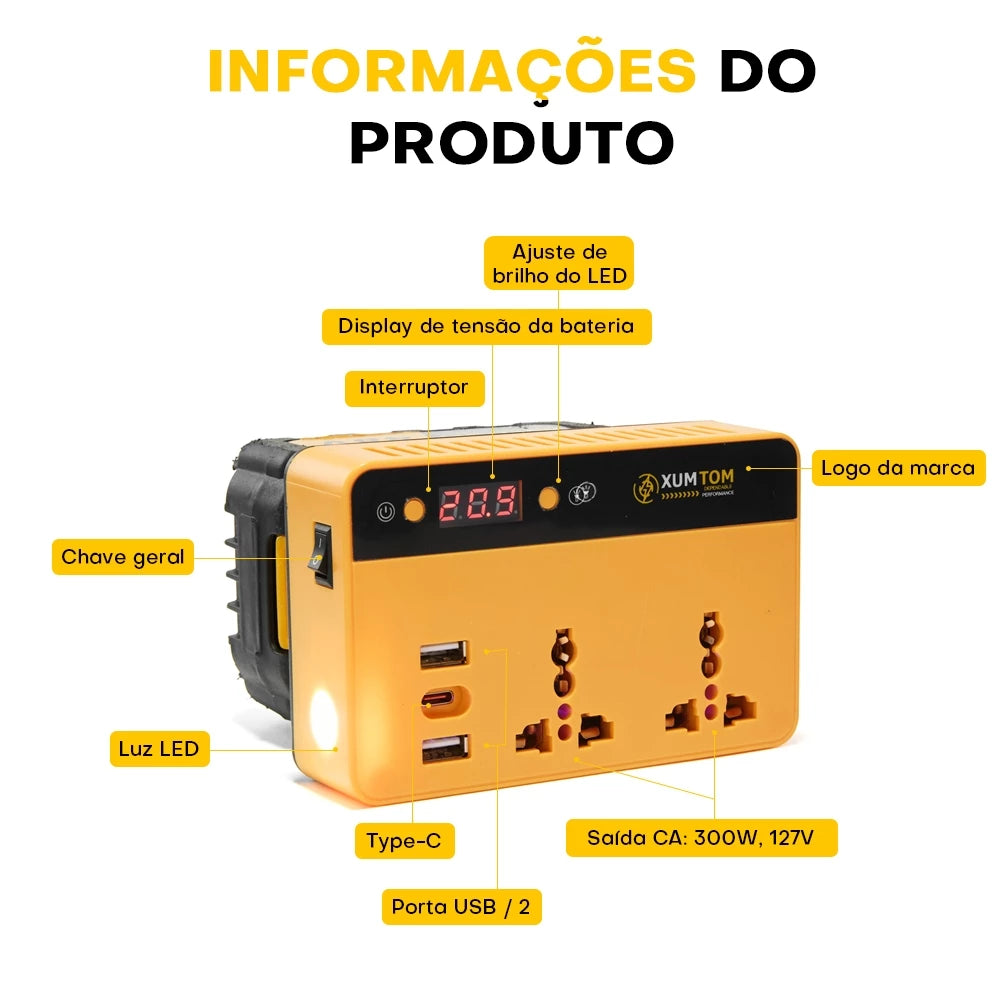 Gerador Portátil Bivolt 300W 220v/110v + Bateria Inclusa