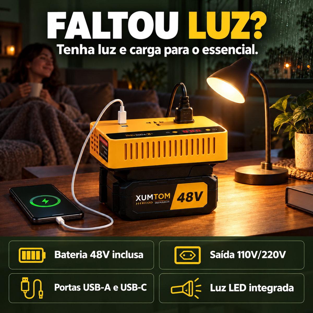 Gerador Portátil Bivolt 300W 220v/110v + Bateria Inclusa